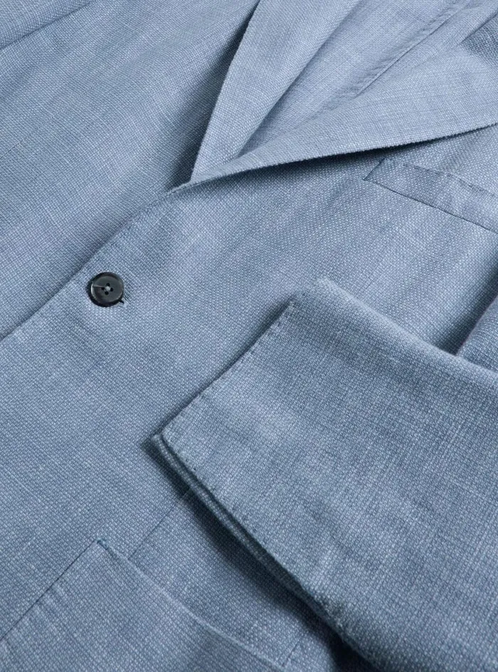 Men Paul Stuart Blazers and Jackets Garment Dyed Basketweave Jacket Mid Blue