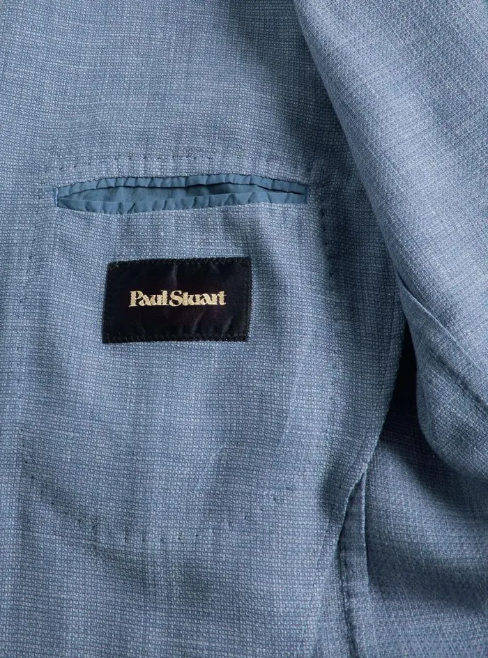 Men Paul Stuart Blazers and Jackets Garment Dyed Basketweave Jacket Mid Blue