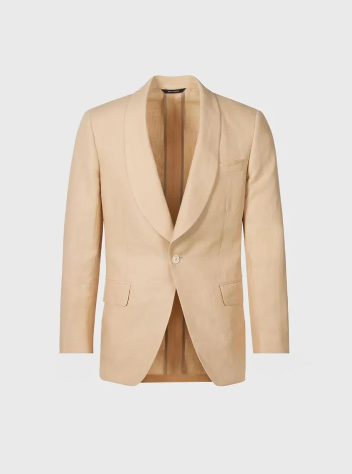 Men Paul Stuart Blazers and Jackets Linen Shawl Collar Dinner Jacket Tan