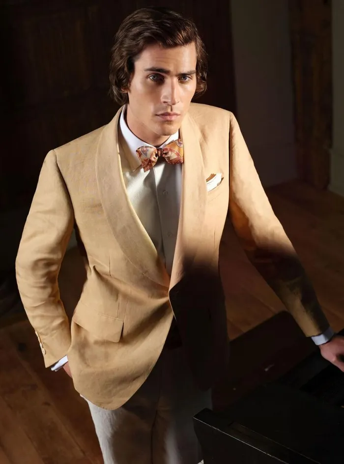 Men Paul Stuart Blazers and Jackets Linen Shawl Collar Dinner Jacket Tan