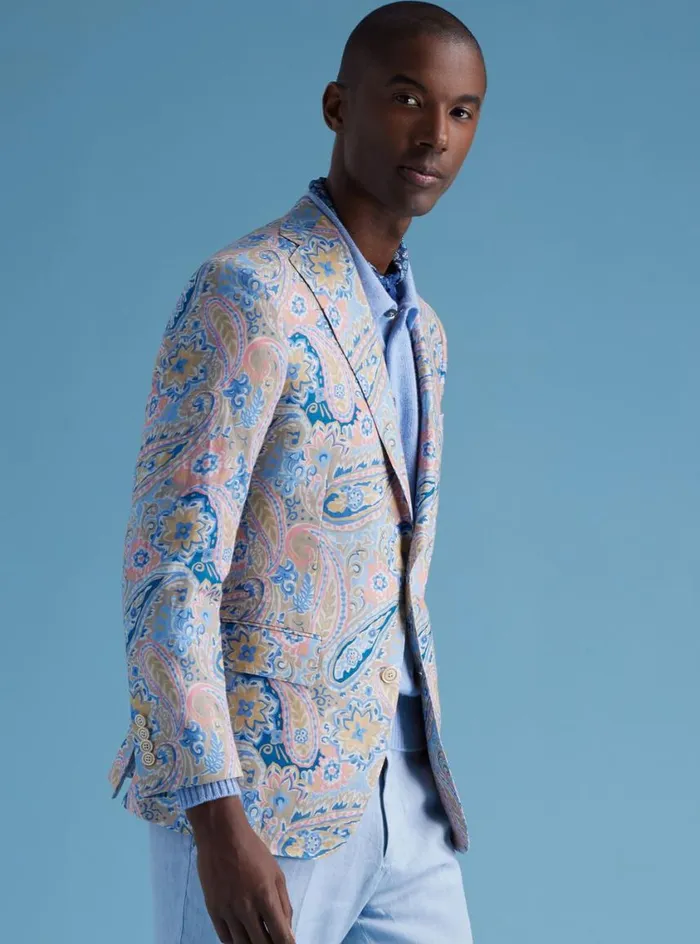 Men Paul Stuart Blazers and Jackets Printed Floral Linen Jacket Multi