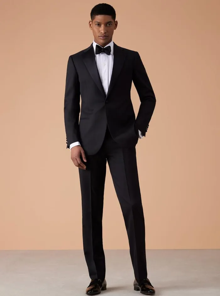 Men Paul Stuart Blazers and Jackets Wool Tuxedo With Satin Notch Lapel Black