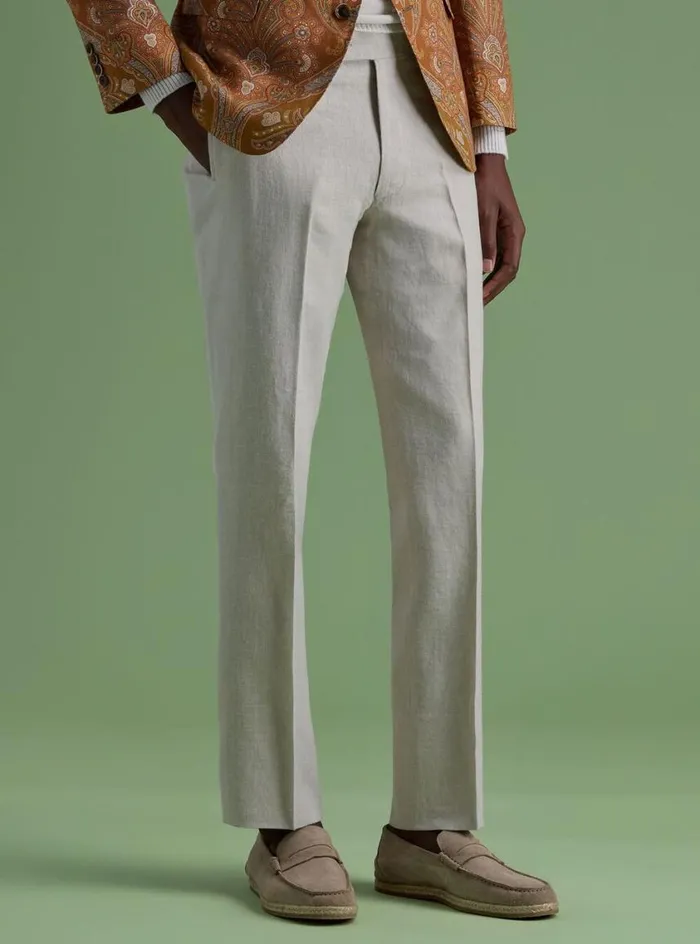 Men Paul Stuart Dress Pants Soft Linen Canvas Dress Trouser Tan