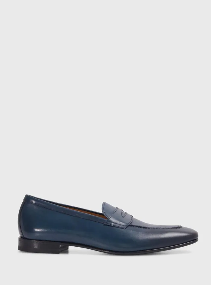 Men Paul Stuart Loafers Penny Leather Loafer Navy