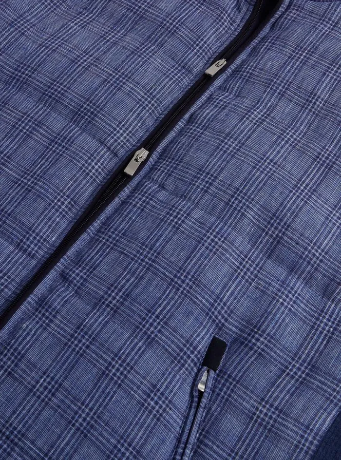 Men Paul Stuart Outerwear Linen Plaid Vest Blue