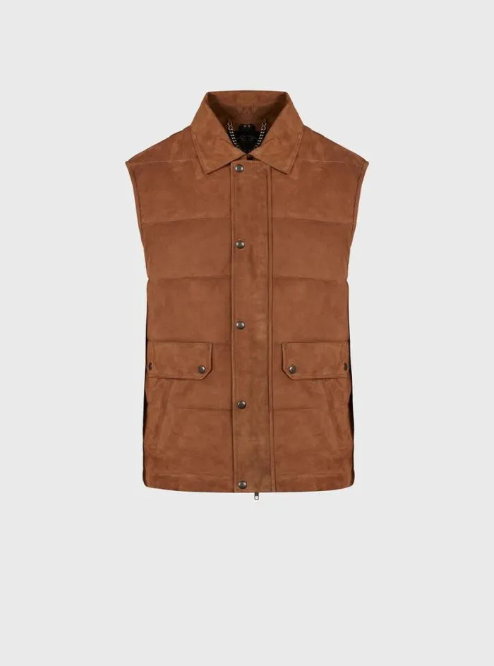 Men Paul Stuart Outerwear Quilted Shearling Vest Tan