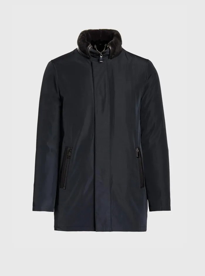 Men Paul Stuart Outerwear Shearling Rain Jacket Navy