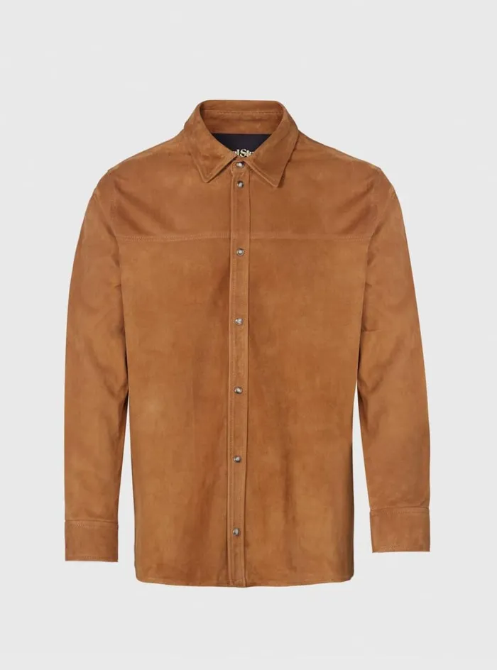 Men Paul Stuart Outerwear Suede Shirt Jacket Cognac