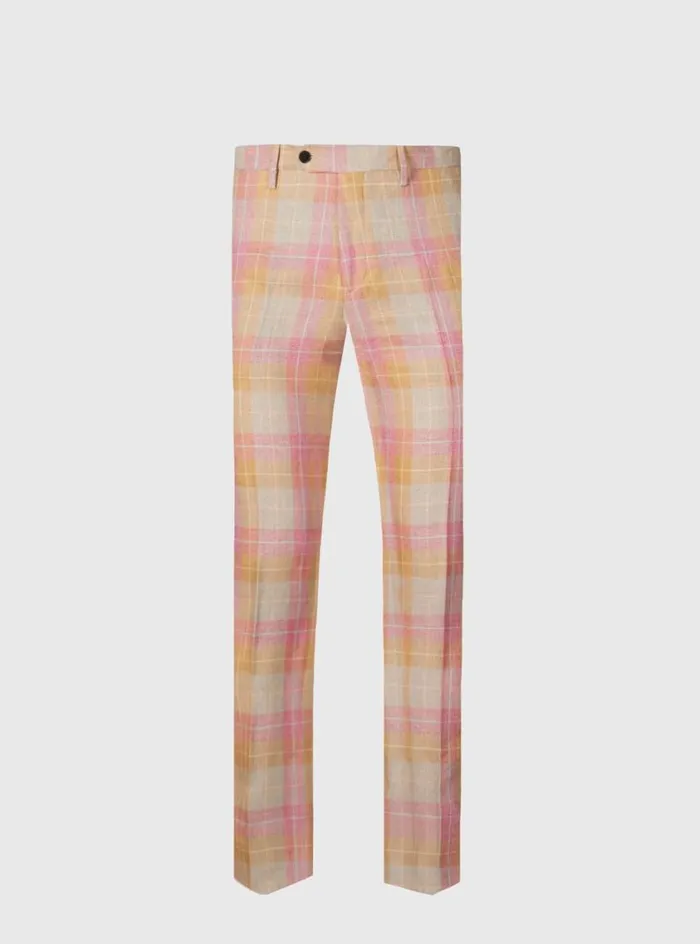 Men Paul Stuart Pants Linen and Cotton Plaid Trousers Coral