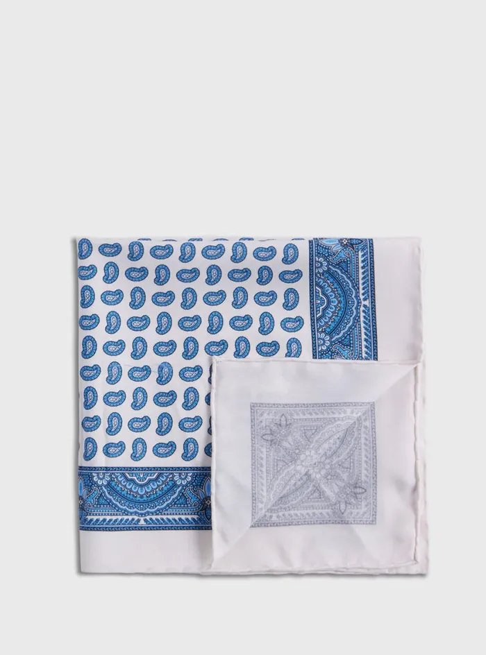 Men Paul Stuart Pocket Squares Habotai Silk Paisley Pocket Square Cream
