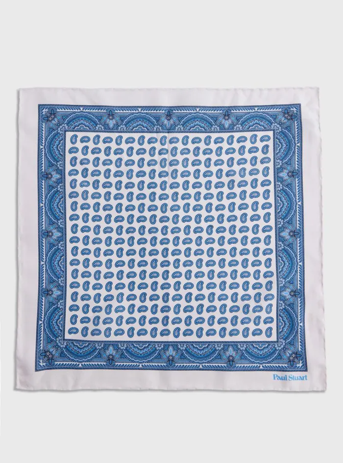 Men Paul Stuart Pocket Squares Habotai Silk Paisley Pocket Square Cream