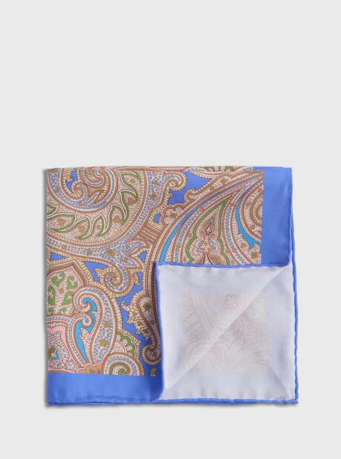 Men Paul Stuart Pocket Squares Habotai Silk Summer Paisley Pocket Square Blue