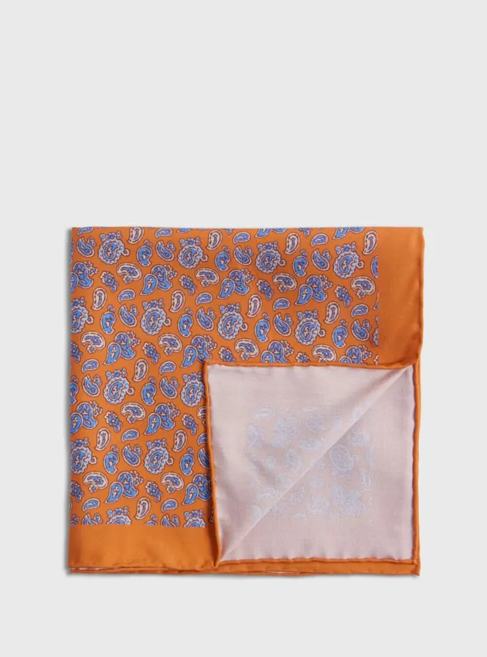 Men Paul Stuart Pocket Squares Habotai Silk Tossed Pine Pocket Square Orange
