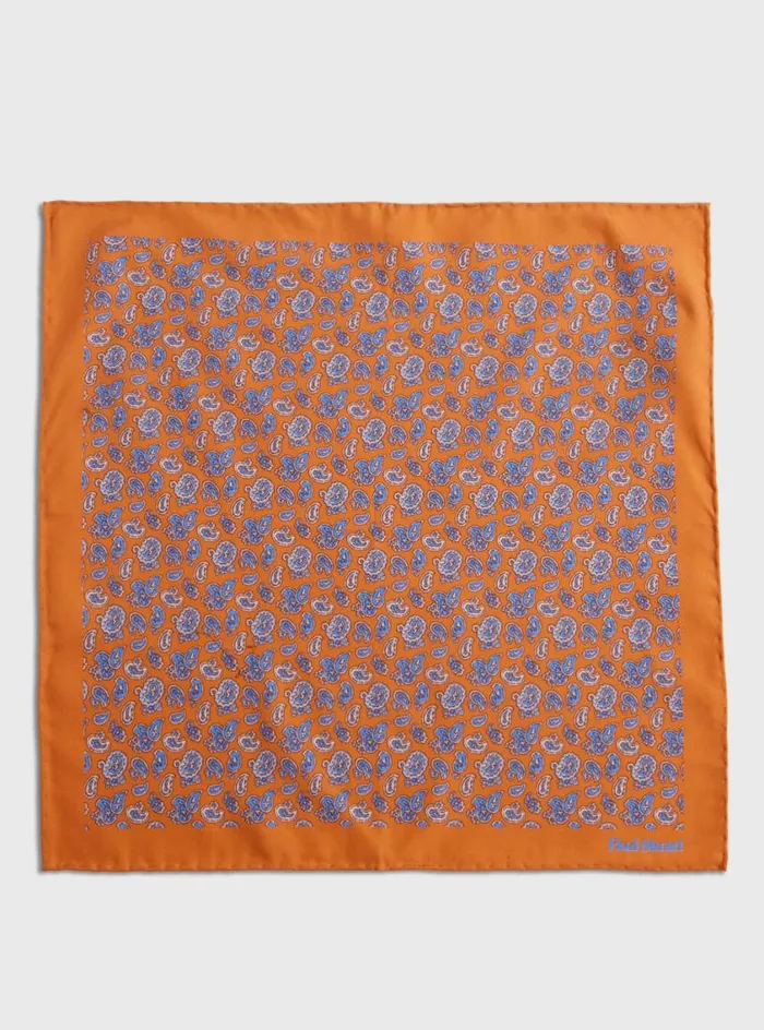 Men Paul Stuart Pocket Squares Habotai Silk Tossed Pine Pocket Square Orange