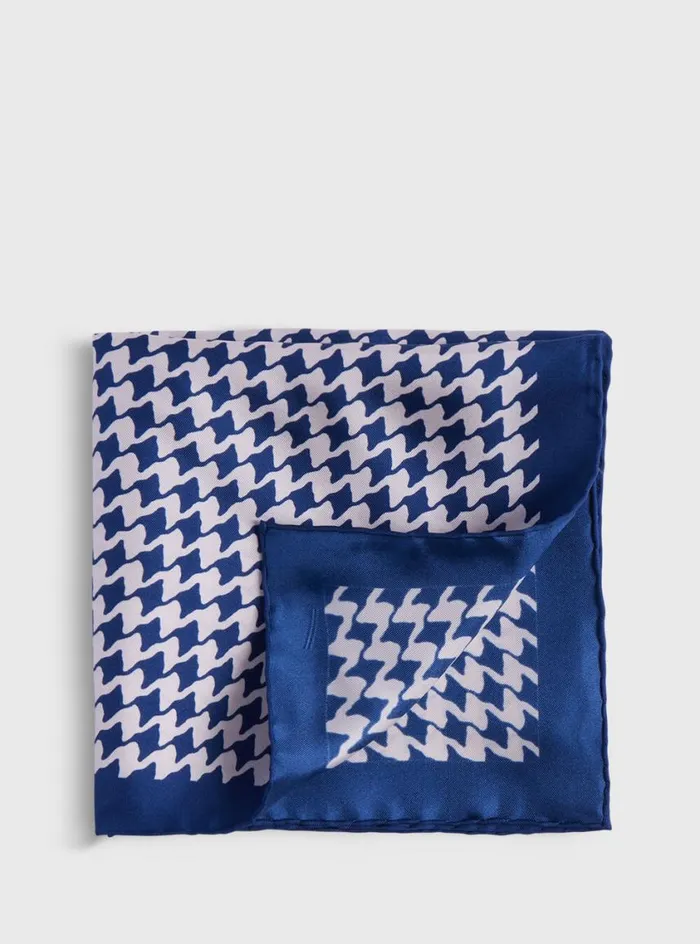 Men Paul Stuart Pocket Squares Houndstooth Silk Pocket Square Blue