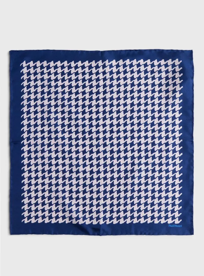 Men Paul Stuart Pocket Squares Houndstooth Silk Pocket Square Blue