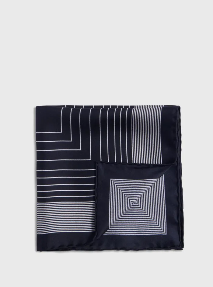 Men Paul Stuart Pocket Squares Square Pattern Silk Pocket Square Black