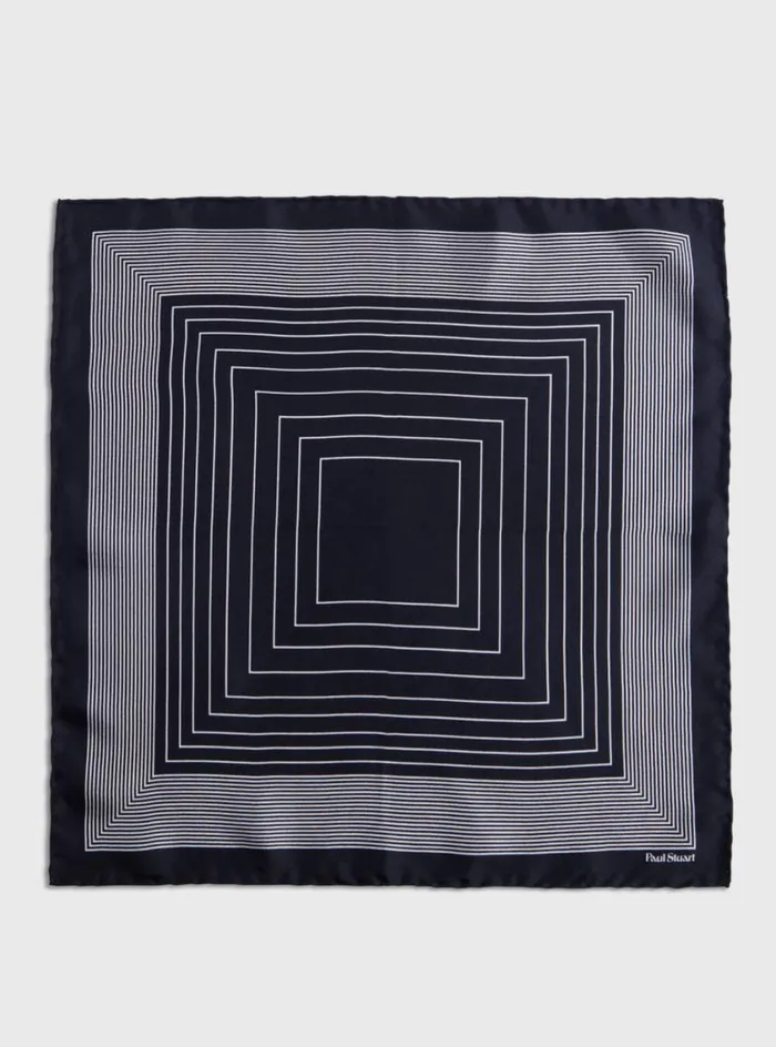Men Paul Stuart Pocket Squares Square Pattern Silk Pocket Square Black