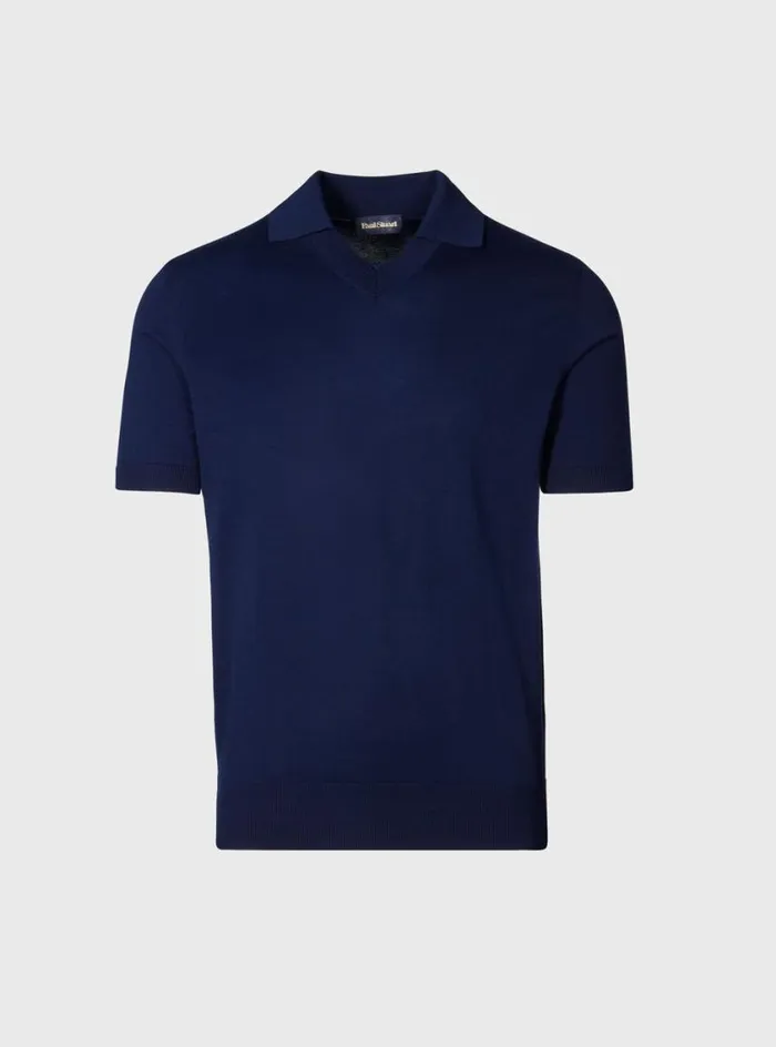 Men Paul Stuart Polos and TShirts Organic Cotton Open Collar Polo Navy