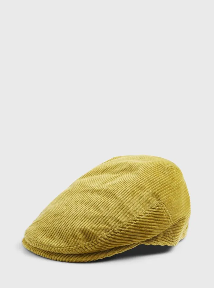 Men Paul Stuart Scarves Hats Gloves Cotton Wide Wale Corduroy Cap Gold