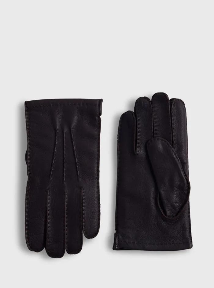Men Paul Stuart Scarves Hats Gloves Deerskin Glove Dark Brown