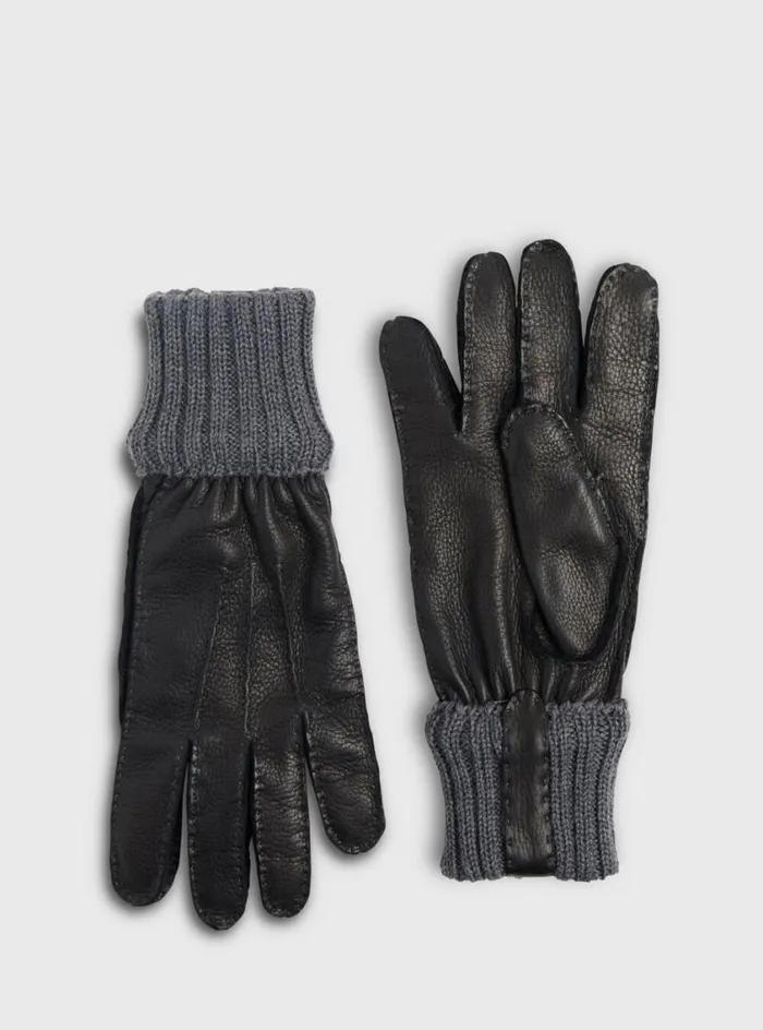 Men Paul Stuart Scarves Hats Gloves Deerskin Glove With Cashmere Ribbed Cuff Black Men Paul Stuart Scarves Hats Gloves Deerskin Glove With Cashmere Ribbed Cuff Black