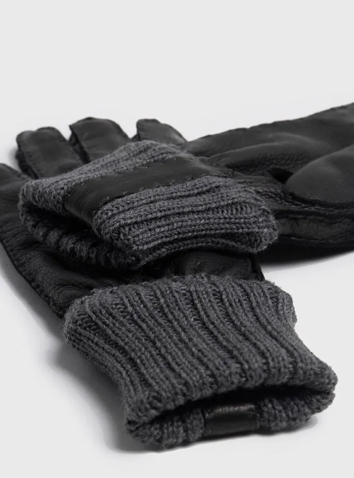 Men Paul Stuart Scarves Hats Gloves Deerskin Glove With Cashmere Ribbed Cuff Black