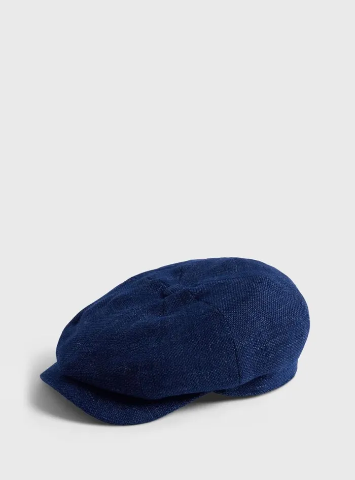 Men Paul Stuart Scarves Hats Gloves Linen and Wool Newsboy Hat Blue