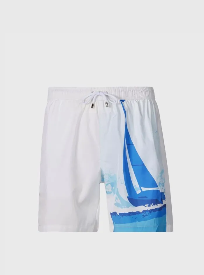 Men Paul Stuart Shorts and Swim Trunks Sailboat Swim Trunk Whiteblue