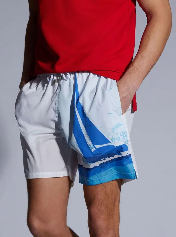 Men Paul Stuart Shorts and Swim Trunks Sailboat Swim Trunk Whiteblue