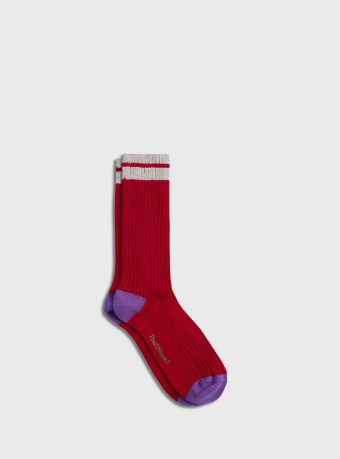 Men Paul Stuart Socks Cotton Ribbed Sport Sock Red