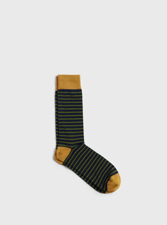 Men Paul Stuart Socks Cotton Stiped Sock Navygreen