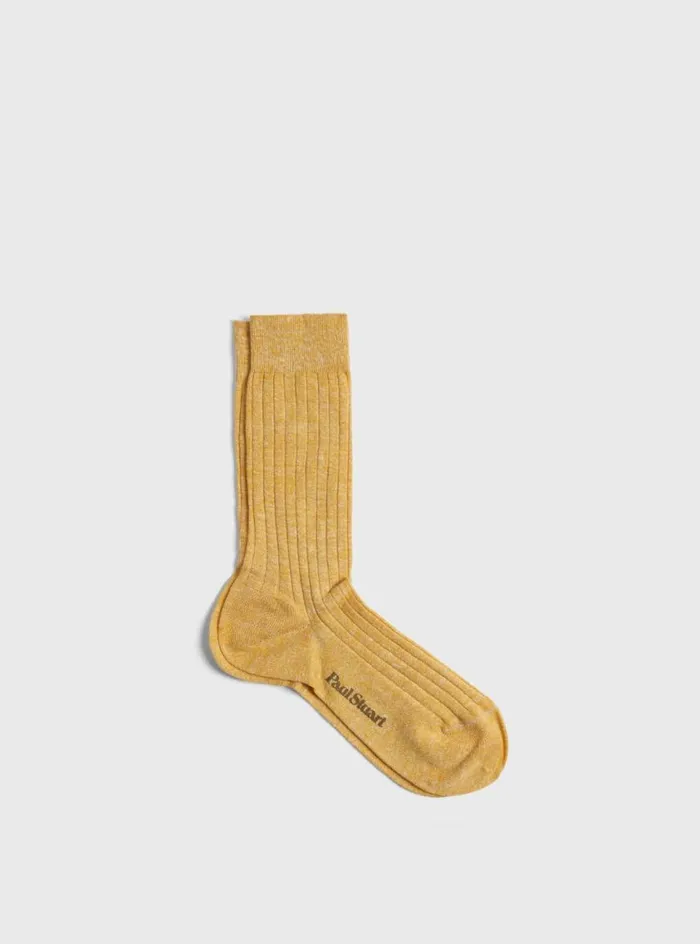 Men Paul Stuart Socks Linen and Cotton Blend Melange Ribbed Sock Yellow