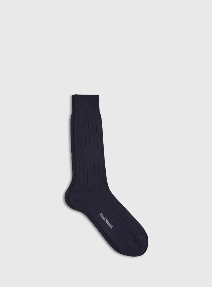 Men Paul Stuart Socks Merino Wool Ribbed Sock Navy