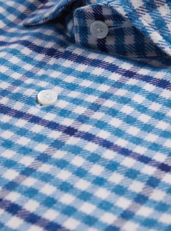 Men Paul Stuart Sport Shirts Flannel Small Plaid Sport Shirt Blue