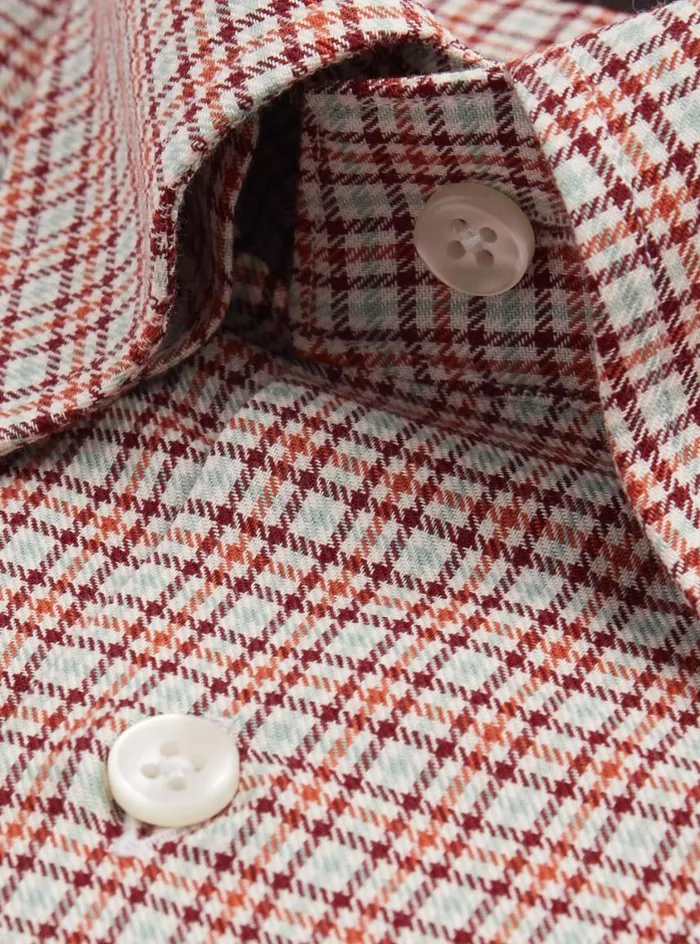 Men Paul Stuart Sport Shirts Mini Houndstooth Flannel Sport Shirt Brick