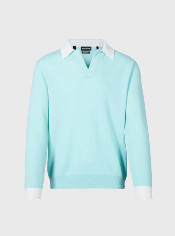 Men Paul Stuart Sweaters Cashmere Open Collar Polo Mint