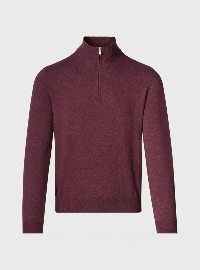 Men Paul Stuart Sweaters Cashmere Quarter Zip Pullover Claret