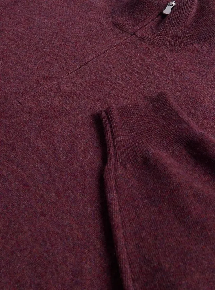 Men Paul Stuart Sweaters Cashmere Quarter Zip Pullover Claret