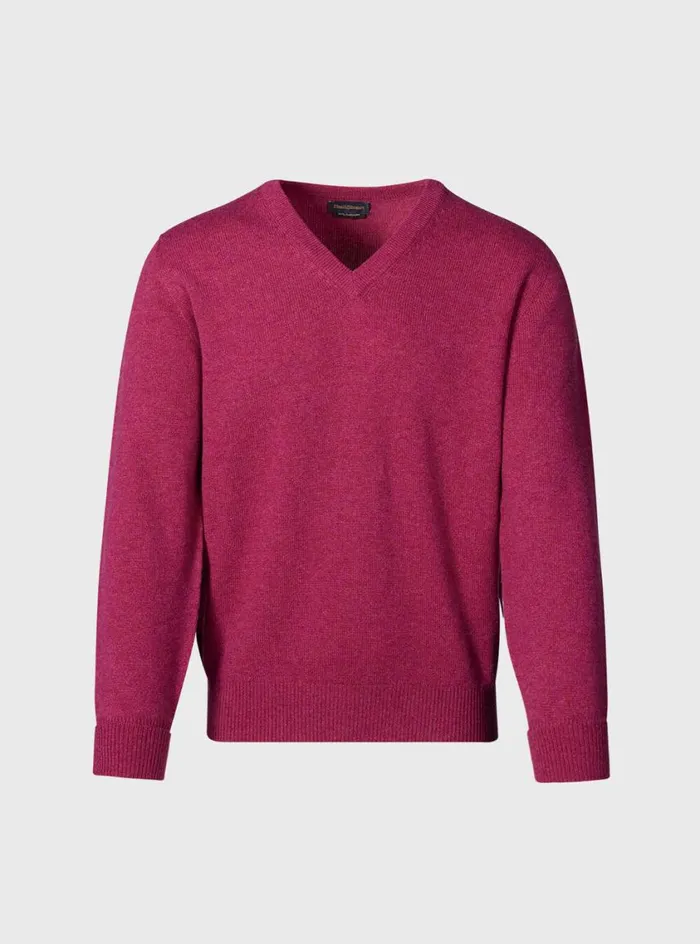 Men Paul Stuart Sweaters Classic Cashmere Double Ply VNeck Sweater Dark Pink
