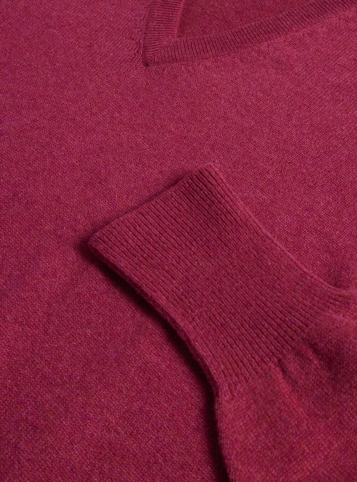 Men Paul Stuart Sweaters Classic Cashmere Double Ply VNeck Sweater Dark Pink