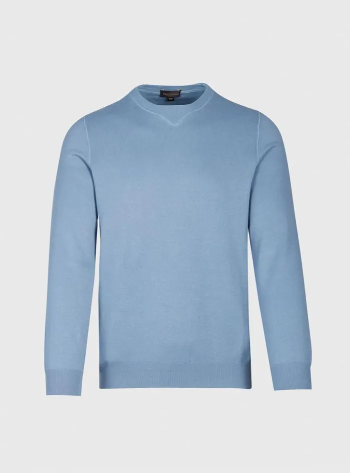 Men Paul Stuart Sweaters Cotton Crewneck Sweater Light Blue