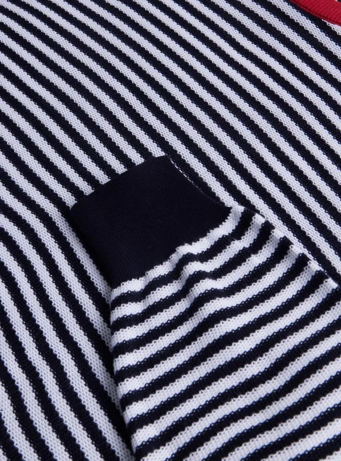 Men Paul Stuart Sweaters Cotton Striped Crewneck Sweater Navywhite