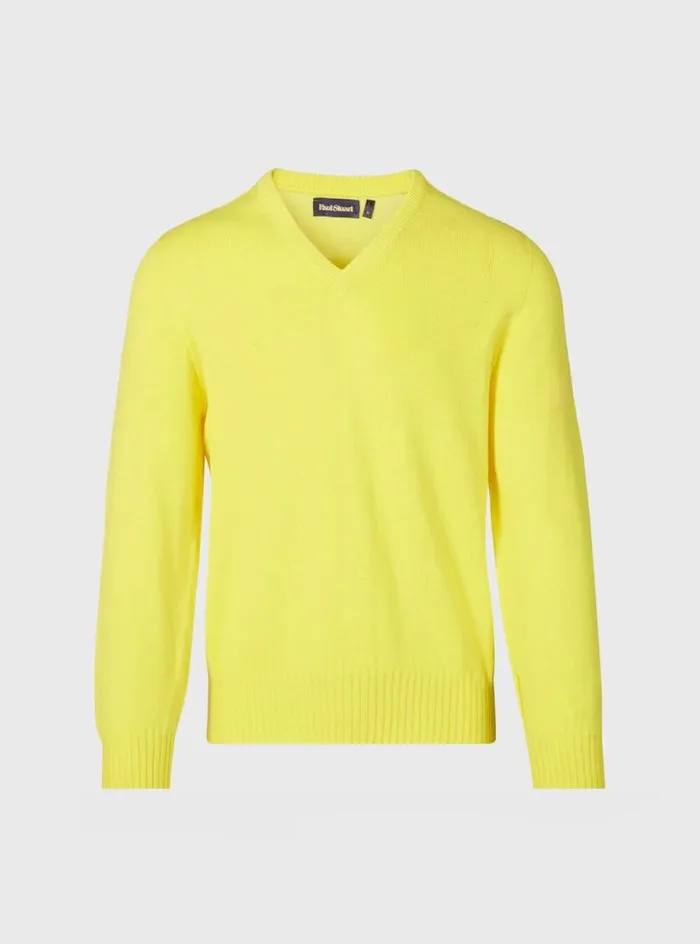Men Paul Stuart Sweaters Cotton VNeck Sweater Lemon