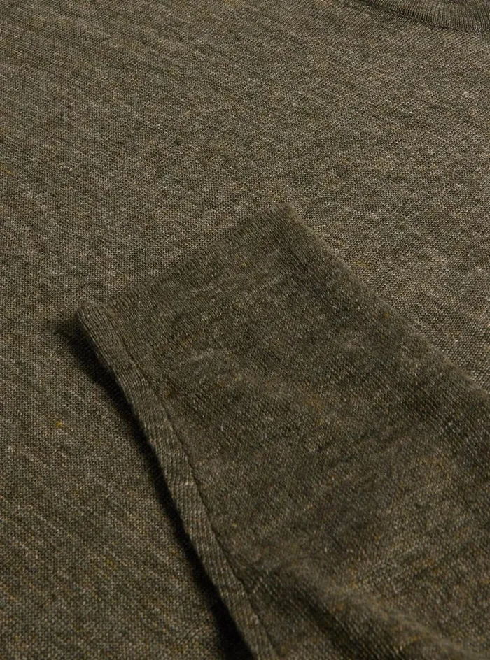 Men Paul Stuart Sweaters Linen Crewneck Sweater Olive