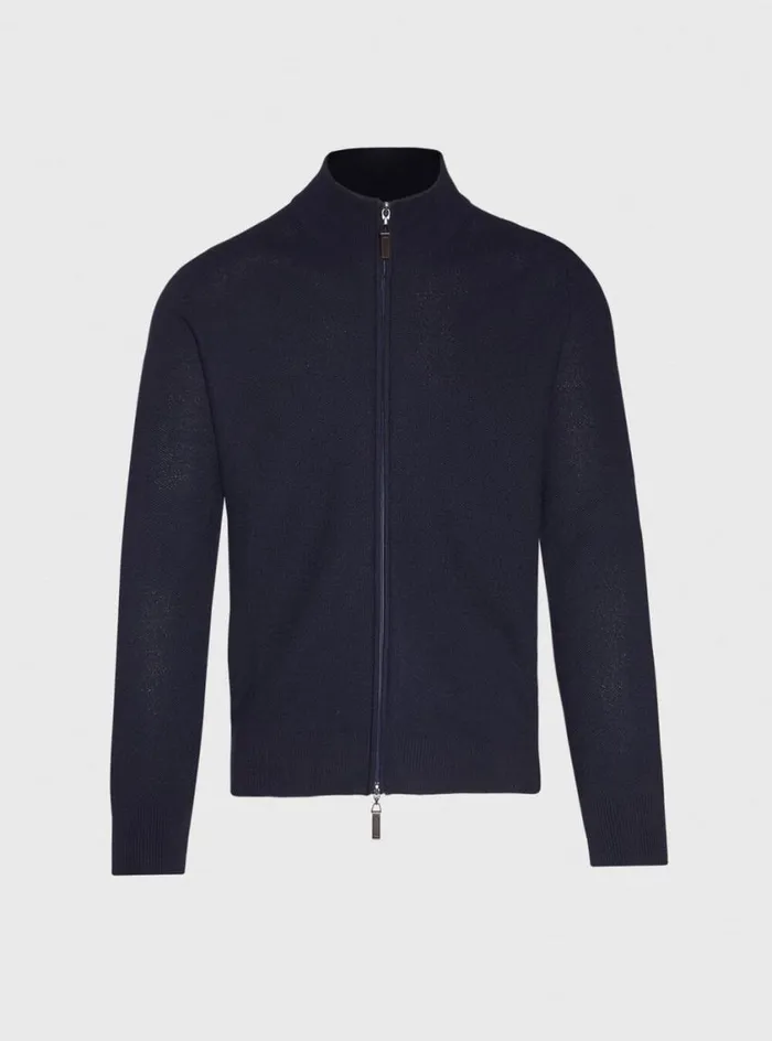 Men Paul Stuart Sweaters Merino Wool Full Zip Rice Stitch Cardigan Navy