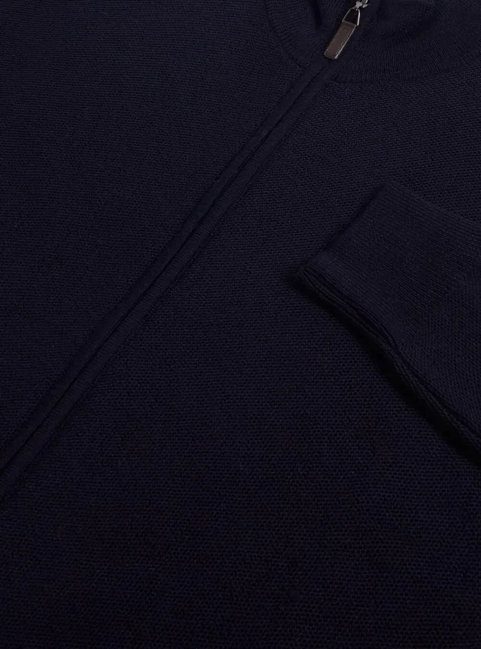 Men Paul Stuart Sweaters Merino Wool Full Zip Rice Stitch Cardigan Navy