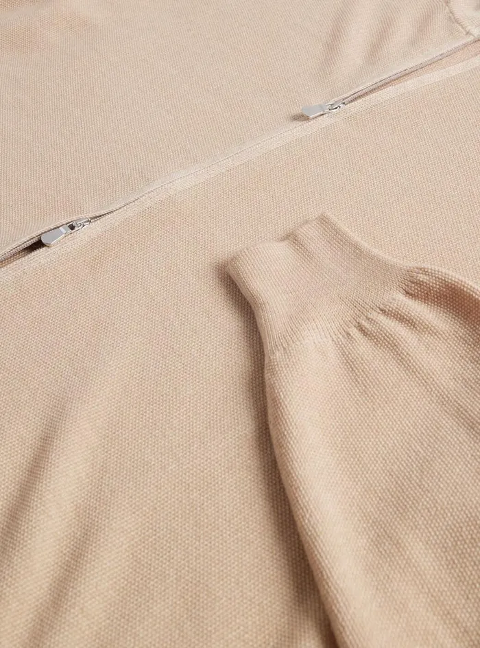 Men Paul Stuart Sweaters Merino Wool Rice Stitch Zip Cardigan Beige