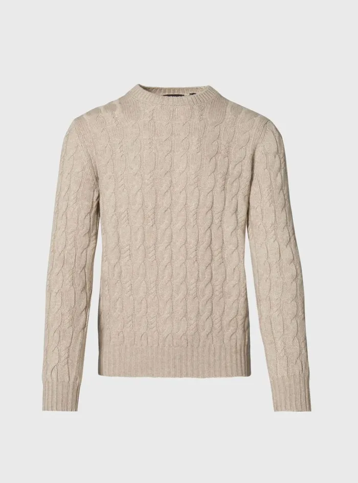Men Paul Stuart Sweaters Wool Cable Sweater Oatmeal