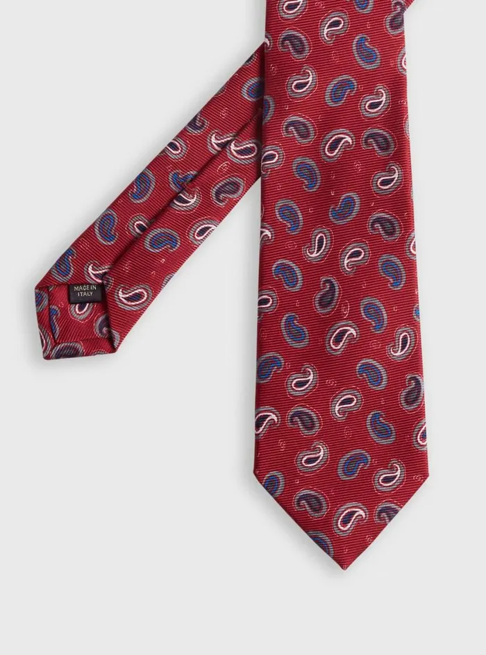 Men Paul Stuart Ties Printed Silk Tossed Pine Tie Red